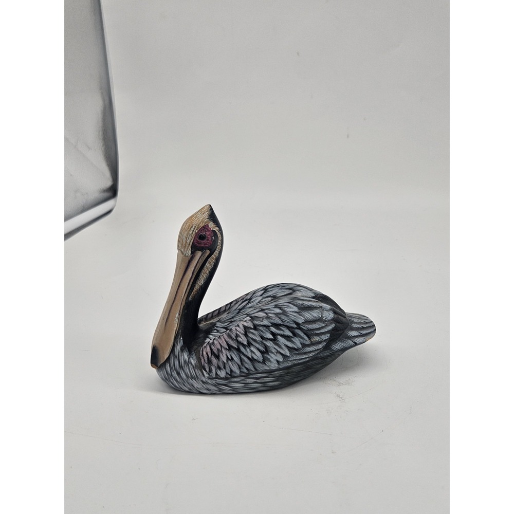 Vintage Beautiful Hand Carved & Painted Wooden Brown Belly Pelican Bird